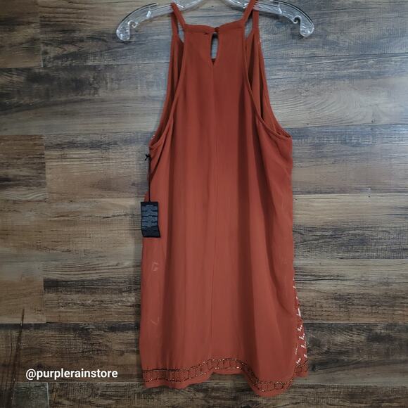 Forever 21 Chiffon Slip Dress L Embellished Beaded Boho Western Southwestern NWT - Picture 3 of 9